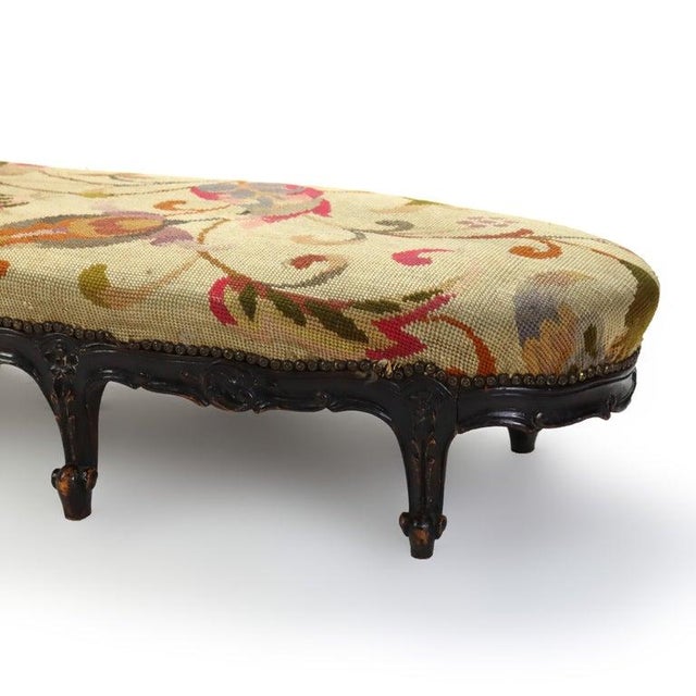 Antique Louis XIV Style Carved Walnut Tapestry Long Footstool C1890 For Sale - Image 4 of 15