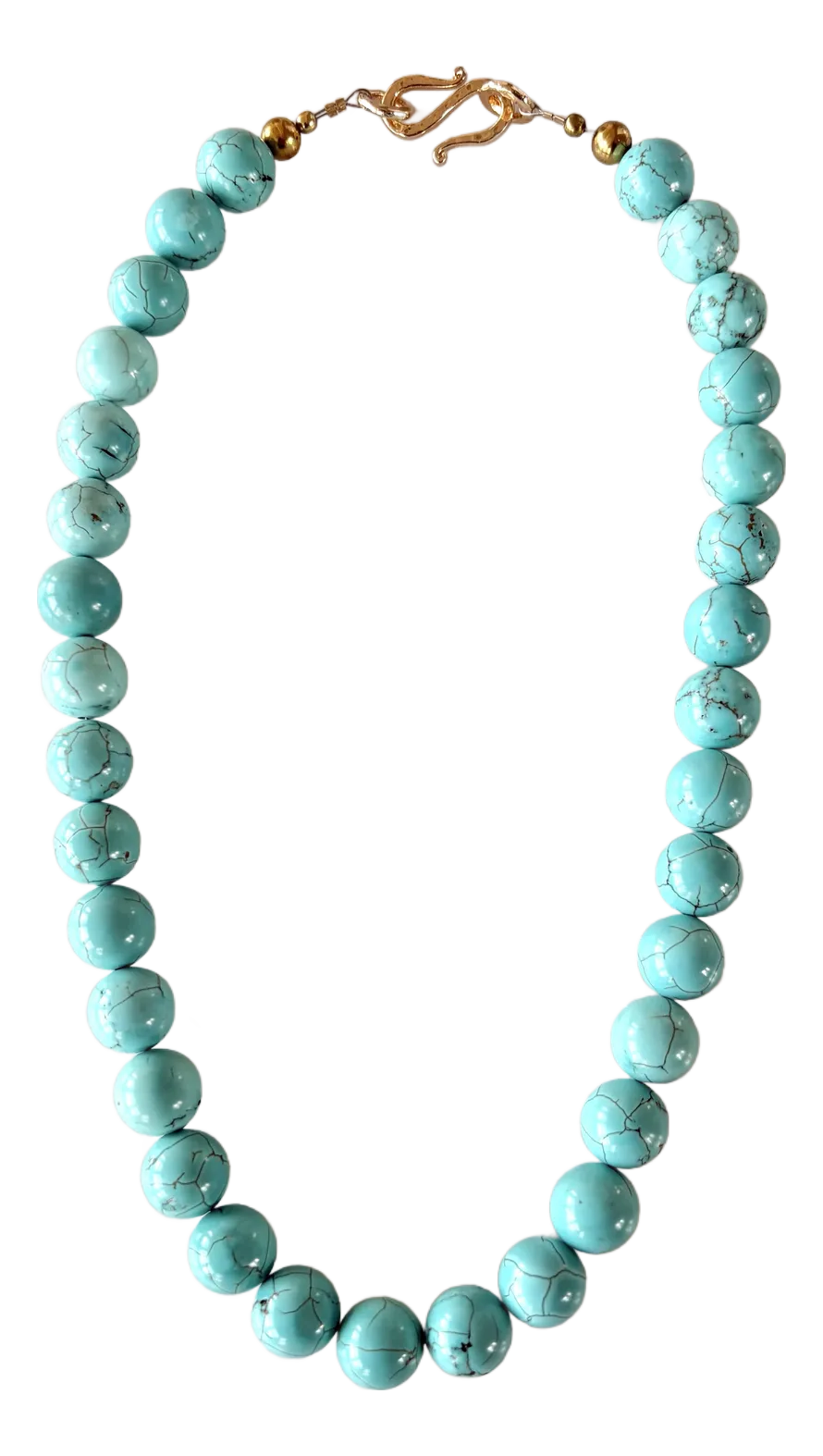 Turquoise Beaded Necklace With Gold Tone Hook Clasp - Designed by