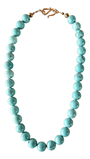 Turquoise Beaded Necklace With Gold Tone Hook Clasp - Designed by Matthew Izzo
