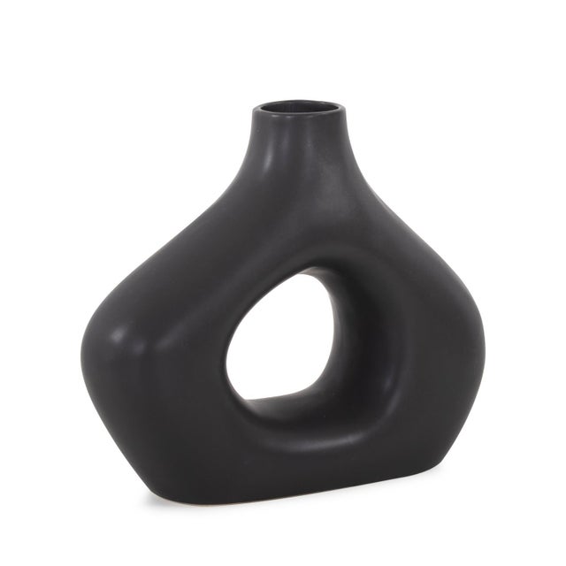 Contemporary Beltram Black Modern Styled Ceramic Open Vase For Sale - Image 3 of 7