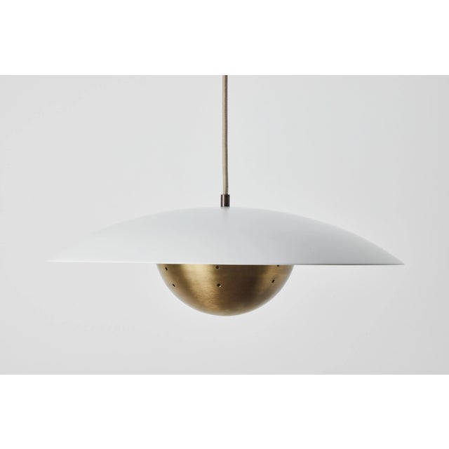 Metal Gabi' Perforated Brass Dome & White Painted Metal Pendant by Alvaro Benitez For Sale - Image 7 of 13