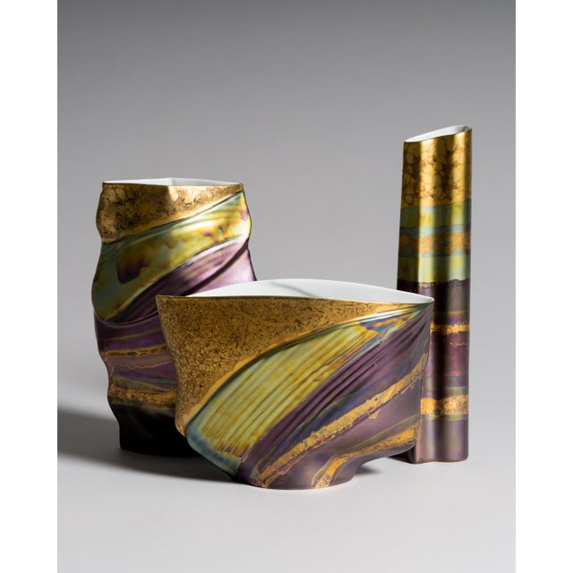 Curated set of three fine porcelain vases by rosenthal studio-line, combining forms by dutch ceramic artist johan van loon...