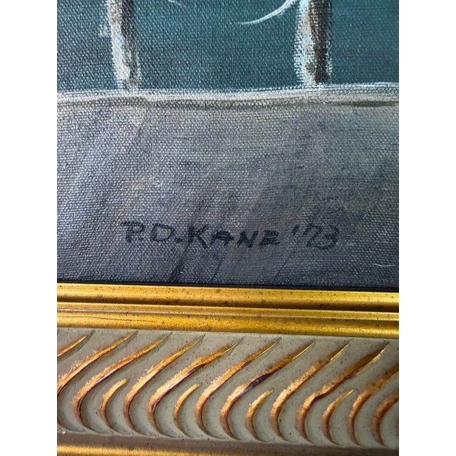 1970’s Vintage P. D. Kane Seascape Harbor Oil on Canvas Painting – Framed For Sale - Image 10 of 14