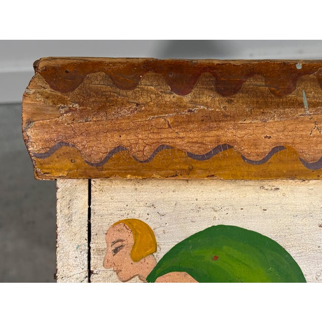 Antique c.1900 American Folk Art Hand Painted Figural Storage Box / Blanket Chest / Cache Pot For Sale - Image 9 of 14