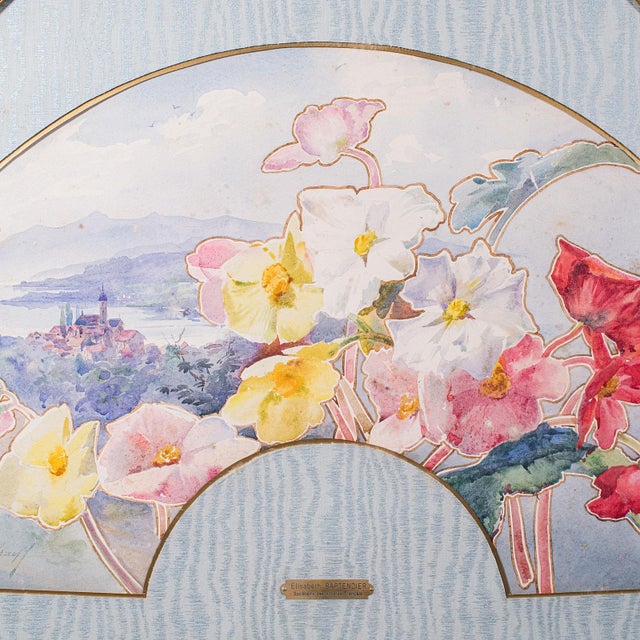 Vintage Projet d'Eventail Picture, French, Watercolour Fan Painting, Baptendier For Sale - Image 4 of 10