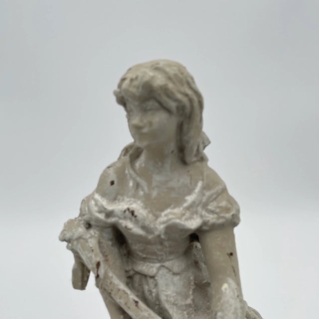 Lovely French Blue Distressed Painted Statue of a seated young girl with a string instrument (mandolin?). French country,...