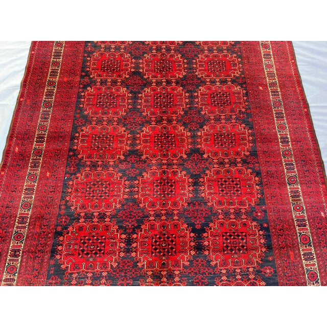 1950s Vintage Turkmen Bukhara Wool Rug 6'6" X 9'9" Afghan Ersari Tribal Carpet, Bedroom Rug For Sale - Image 5 of 9
