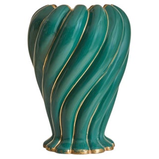 Italian Green Ceramic Swirl Vase, 1950s For Sale