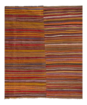 Vintage Giant Mid Century Anatolian Wool Kilim Rug With Striped Design 9'3" X 11'4"