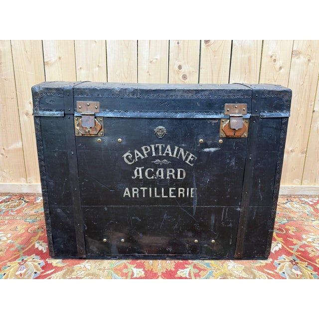 Black 19th Century Leather and Brass Domed Military Travel Trunk by Captain Acard, Artillery For Sale - Image 8 of 8