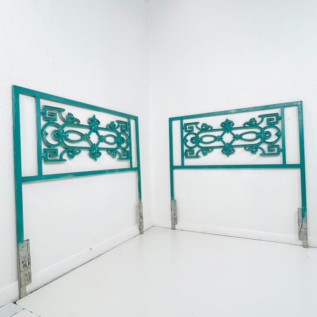 Teal Mid 20th Century Wrought Iron Twin Headboards - A Pair For Sale - Image 8 of 12