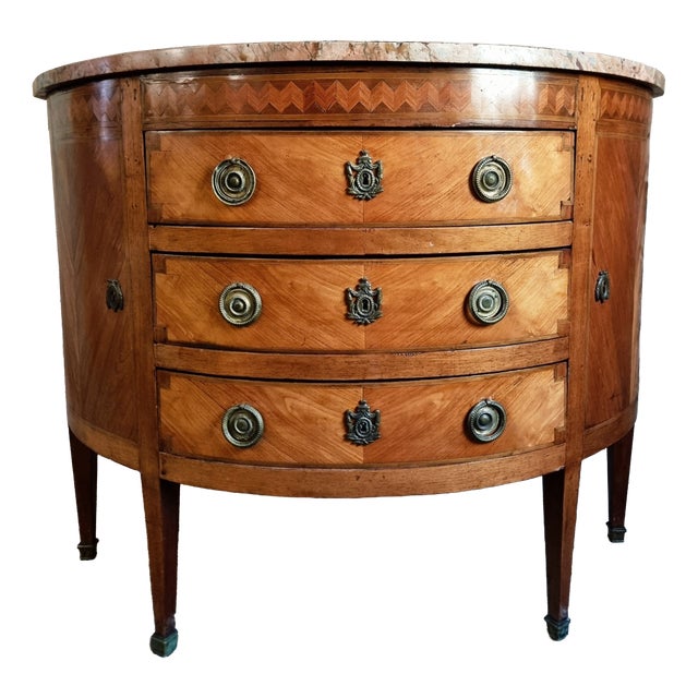 French Louis XVI Demi-Lune Commode with Marble Top, Late 18th Century For Sale