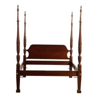 Solid Mahogany Queen Size Rice Carved Poster Bed For Sale