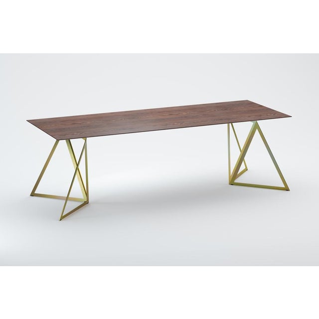 Steel stand table 240 walnut by sebastian scherer. Dimensions: d240 x w90 x h74 cm. Materials: walnut, steel, wood. Also...