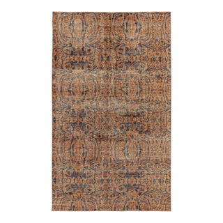 1960s Vintage Style Rug in Orange Brown Blue and Abstract Pattern by Rug & Kilim For Sale