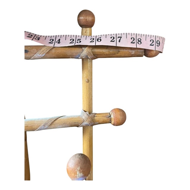 1960s Vintage Midcentury Bamboo Rattan Bent Wood Coat Hat Rack 5 Hooks For Sale - Image 5 of 5