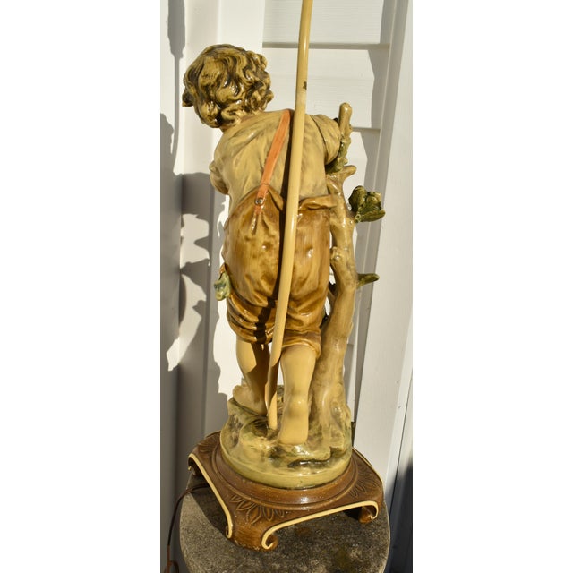 Vintage Metal Transitional Style Country Boy Statue Lamp For Sale - Image 11 of 12