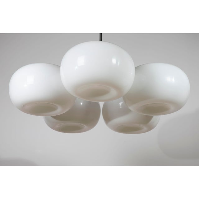 1970s Large Mid-Century Modern Five-Light Opaline Glass Chandelier, Italy, 1970s For Sale - Image 5 of 11