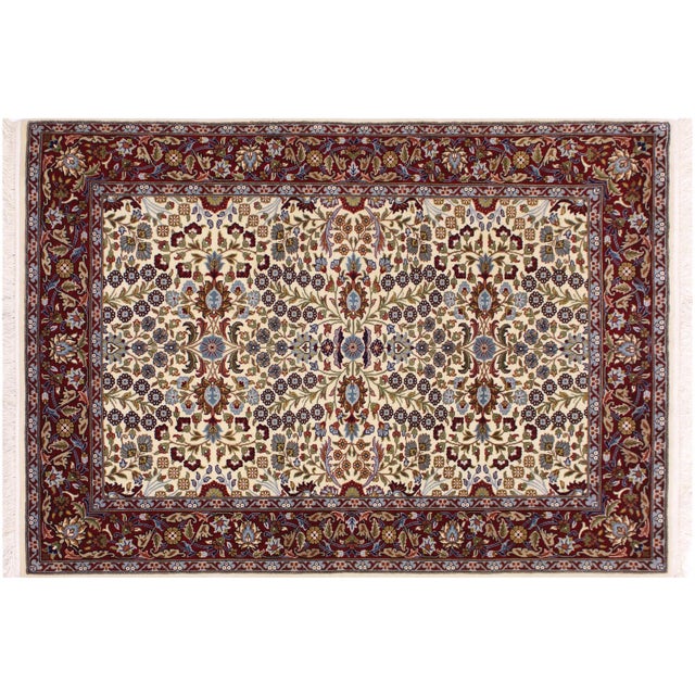Turkish Antique Hereke Ivory Wool & Silk Rug - 4'0''x6'0'' For Sale - Image 9 of 10