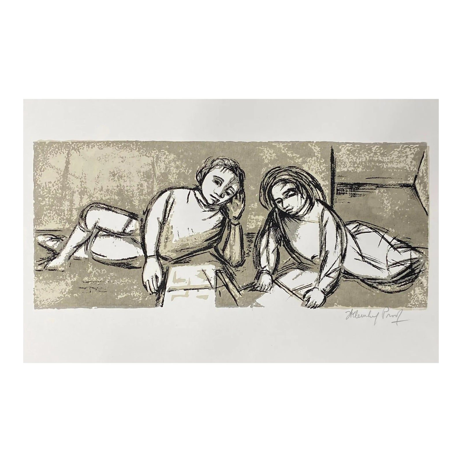 1964 Frank Kleinholz Readers Serigraph | Chairish