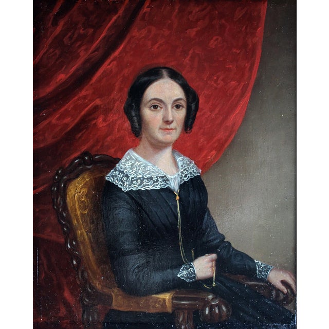 Mid 19th Century Biedermeier Artist, Portrait of a Young Lady Seated, Oil on Canvas, 1840, Framed For Sale - Image 5 of 14