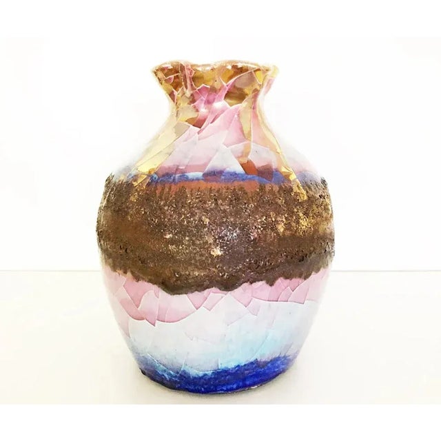 Gold, Pink, and Blue Ceramic Vase, Signed, Vintage 1960 - Art - Year: 1960, signed Condition: Excellent Dimensions: 22 cm...