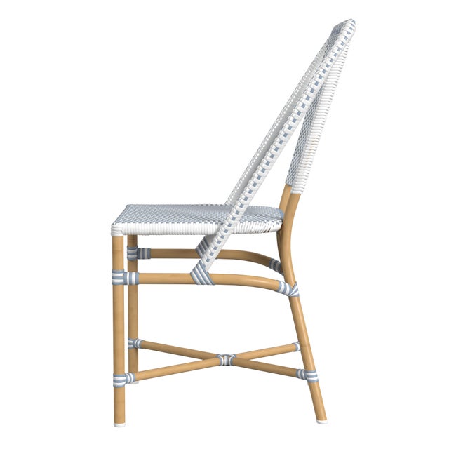 2020s Tobias 18.5 in. Seat Height Outdoor Rattan and Metal Dining Side Chair, White/Sky Blue Dot / Natural Rattan Frame For Sale - Image 5 of 8