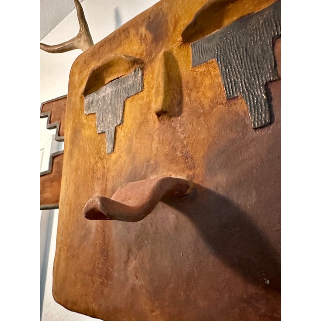 Metal Handcrafted Avant Garde Welded Animal Wall Art Sculpture With Real Antlers: Stunning For Sale - Image 7 of 7