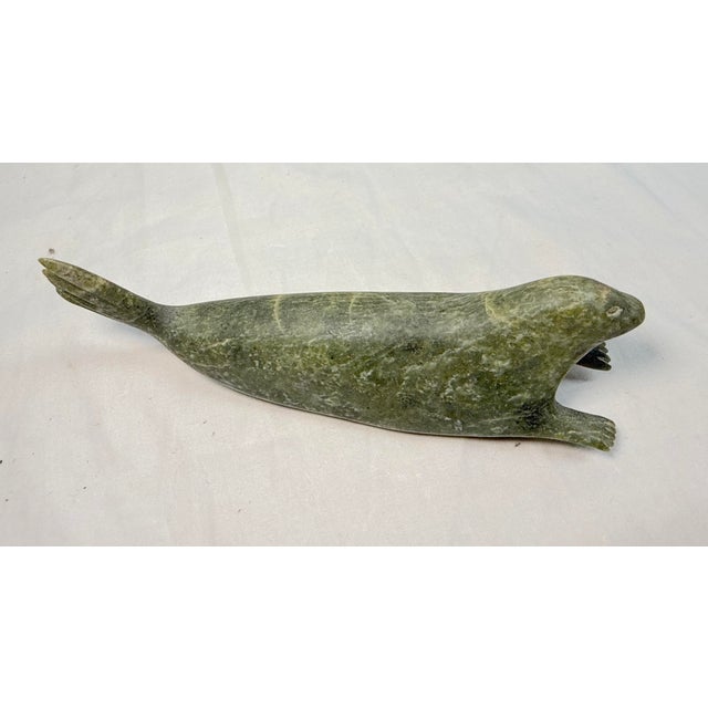 Antique Signed Carved Green Soapstone Canadian Seal Eskimo Sculpture Inuit For Sale In New York - Image 6 of 11