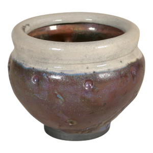 Late 20th Century Handmade Textured Raku Studio Pottery Vessel in Iridescent Burnt Sienna Glaze With Plum & Green Reduction Finish