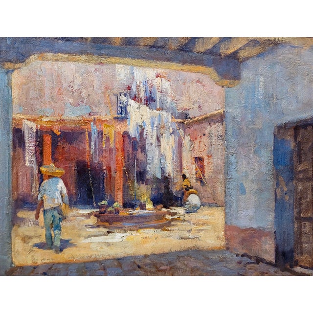 1920s Alson Skinner Clark- Mexican Peons in a Hacienda Courtyard-Oil Painting-C1923 For Sale - Image 5 of 10