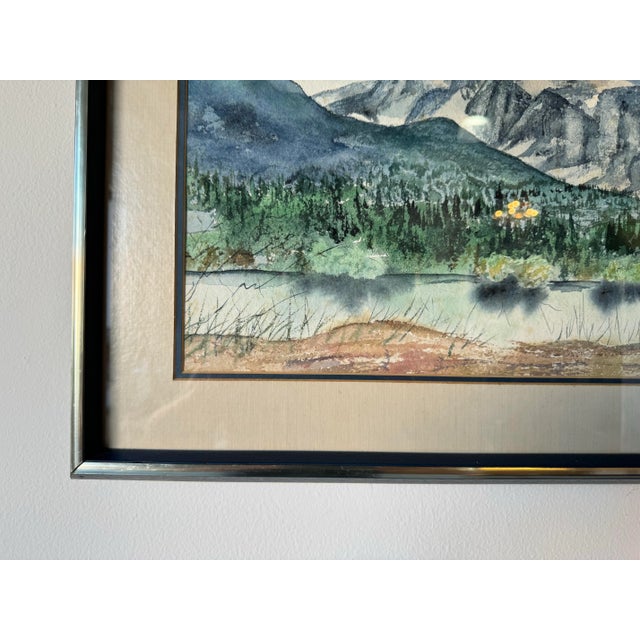 1980's Sheila W. Langlois " Shadows on the Tetons " Watercolor Landscape Painting, Framed For Sale - Image 4 of 12