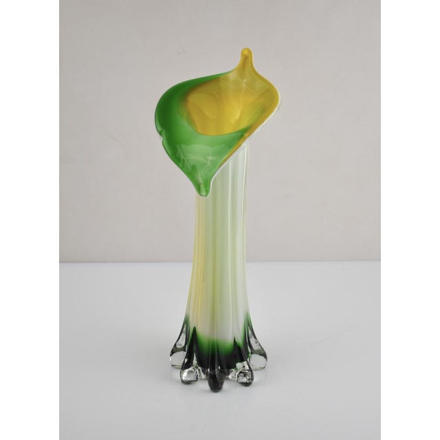 Glass Green and Yellow Murano Glass Vase, 1970s For Sale - Image 7 of 12
