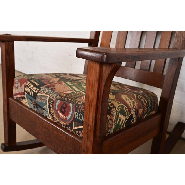 J. M. Young & Sons Antique Mission Oak Arts & Crafts Rocking Chair, Circa 1900 For Sale - Image 10 of 13