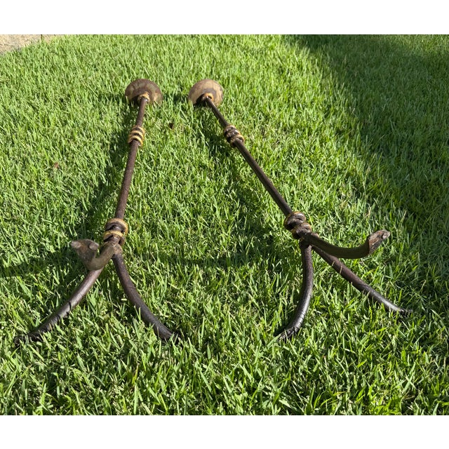 Vintage 30” Sculptural Iron Candlesticks With Aged Patina, Pair For Sale - Image 12 of 12