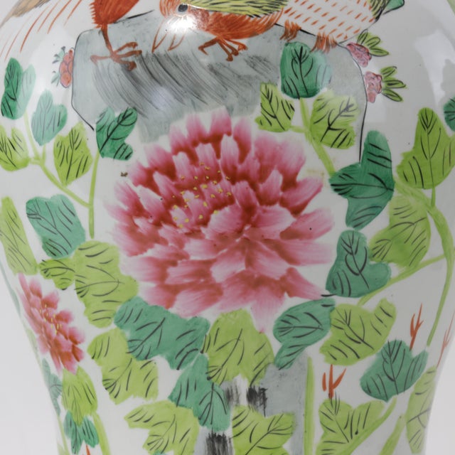 White Pair of Republic Period Famille Rose ‘Pheasant & Peony’ General Jars, Signed Li Quanchang For Sale - Image 8 of 15
