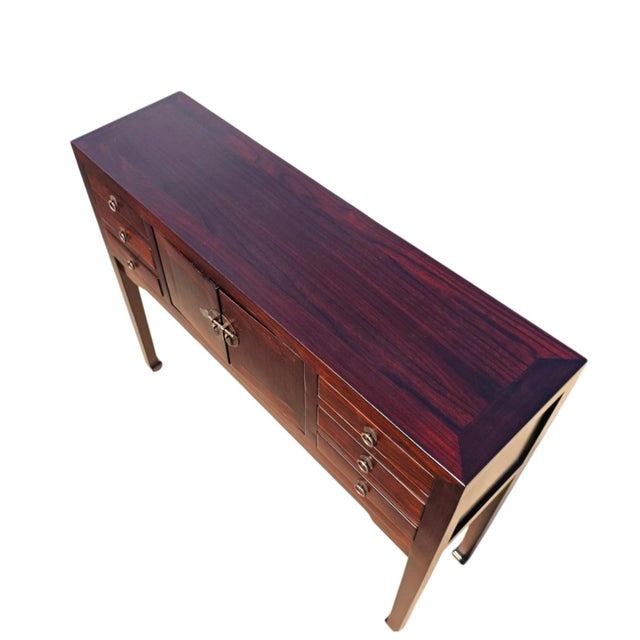 Vintage Chinese 37" Long Elm Multi-Storage Console Table For Sale - Image 4 of 5