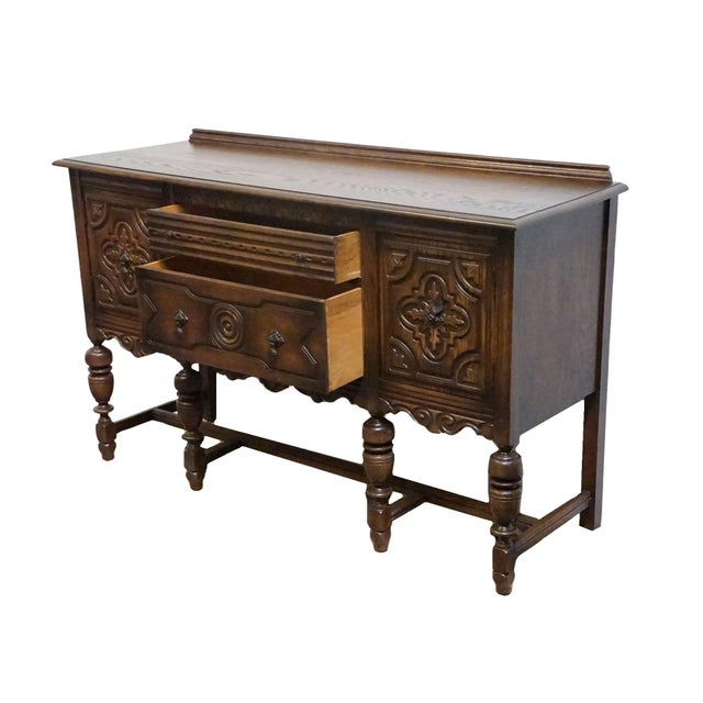Brown Bernhardt Furniture Solid Walnut Gothic Jacobean Style 60" Sideboard Buffet 225-105 For Sale - Image 8 of 15