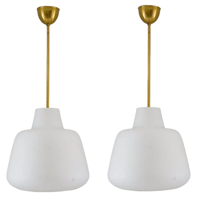 Large Modern Scandinavian Glass Pendants attributed to Asea, 1940s, Set of 2 For Sale