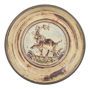 Round Stoneware Dish with Relief of Elephant by Knud Kyhn for Royal Copenhagen, 1970s