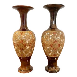 Antique Victorian Doulton Vases, 1880, Set of 2 For Sale