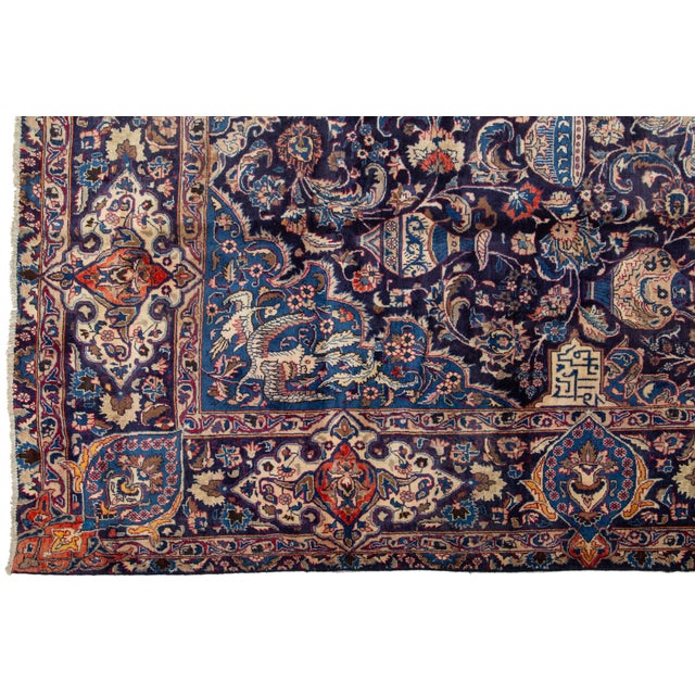 Allover Designed Vintage Kashan Persian Wool Rug in Navy Blue For Sale - Image 4 of 9