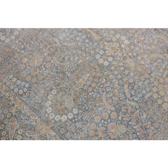 Contemporary Fancy Light Blue Antique Persian Kerman Room Size Rug For Sale - Image 3 of 18