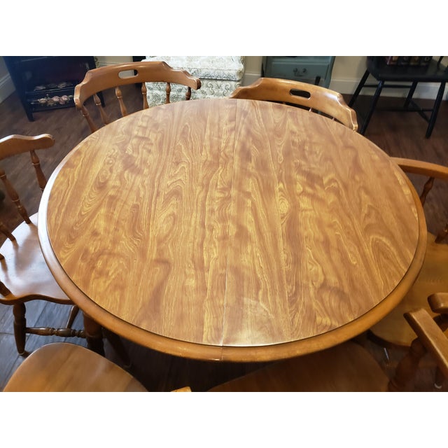 Brown Vintage Mid-Century "Colonial Revival" Hard Rock Dining Suite - 7 Pieces For Sale - Image 8 of 10