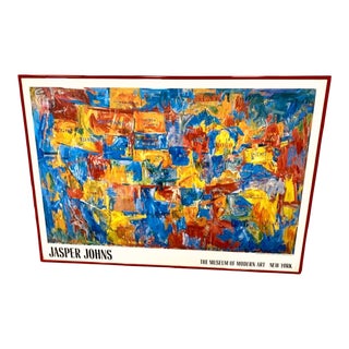 1989 Jasper Johns: "Maps", Museum of Modern Art N Y , Red Metal Framed Offset Exhibition Poster For Sale