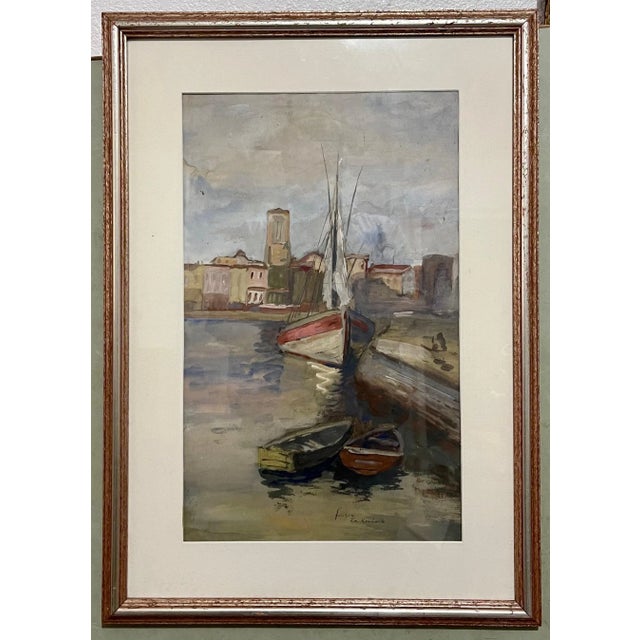Mid 20th Century Adolf Feder, Adolf Feder Jewish Ecole De Paris Watercolor Pastel Painting Boat, Harbor Scene, c.1930's-1940's For Sale - Image 5 of 8