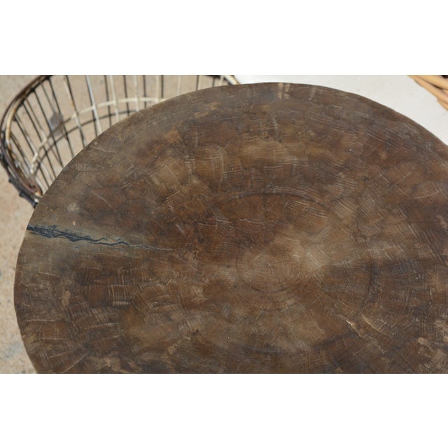 1960s Vintage Black Wooden Round Tonga African Stool With Diamond Shape Cut Outs / Handle For Sale - Image 9 of 15