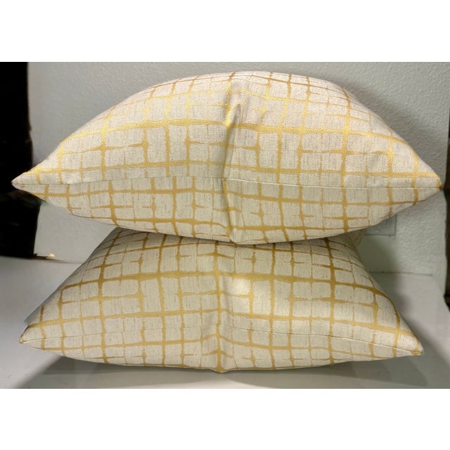 Gold and White Abstract Checked Decorative Pillows- A Pair For Sale - Image 4 of 6