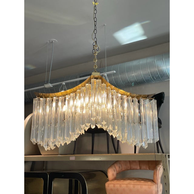 1970s Vintage Pagoda Glass and Brass Chandelier For Sale In Chicago - Image 6 of 10