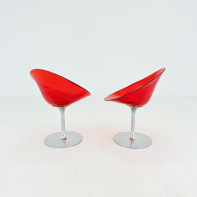 Gold Mid-Century Red Acrylic Glass Swivel Eros Lounge Chair by Philippe Starck for Kartell, Italy, 1990s For Sale - Image 8 of 16
